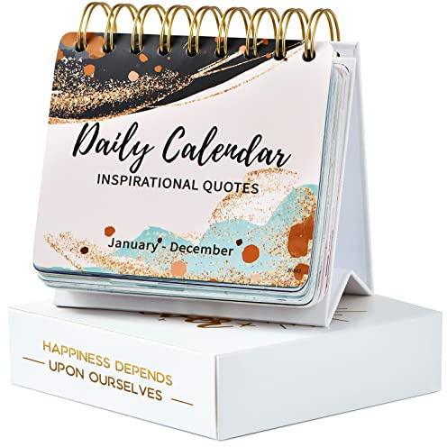 Calendrier de motivation – Calendrier quotidien à rabat avec citations inspirantes, 14 x 12,2 cm, calendrier perpétuel de bureau non daté, cadeaux inspirants et décoration de bureau pour femmes et
