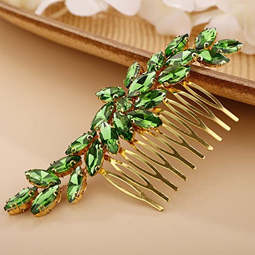 Chargances Kristall-Haarkamm für Braut, Hochzeit, grüner Strass, Kopfschmuck, modisch, handgefertigt, Haarschmuck für Braut, Hochzeit, Abschlussball, Blumenmädchen (grün)