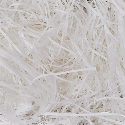 Raffia Hamper Shreds,100g Geschreddertes Seidenpapier Bast-Gras Füllmaterial für Körbe Seidenpapier-Schnipsel Geschenkfüllung Geschenkbox-Füllpapier für DIY Party Geschenkverpackung Dekorations Weiß