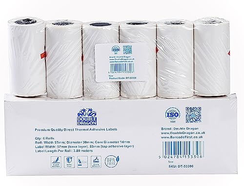 6 Rolls Thermal Label Paper, Compatible with 57mm Print Width Mini Printers (Phomemo M03/M04/M220/M221, Paperang P2, Peripage A6) – Not for Printers Under 57mm Print Width (e.g. M02/M110/T02)