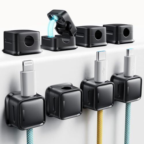 smofish Clips Câble Organisateur Bureau, Lot de 6 d'organisateurs de câbles magnétiques pour Bureau, Fil Fortement adhésif Support de Chargeur pour Table de Nuit, ustensiles de Cuisine
