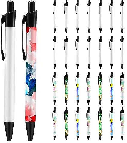 Yoiimiya Lot de 30 stylos de sublimation vierges avec film rétractable – Stylo à bille à transfert thermique avec clip en aluminium personnalisé – Stylo personnalisé pour fournitures de bureau et