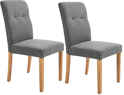 HOMCOM 2er-Set Esszimmerstühle Essstühle mit gepolstertem Sitz Stuhl Polsterstuhl Küchenstuhl Leinen-Polyester-Gewebe Schaumstoff Gummiholz Dunkelgrau 50 x 62 x 96 cm