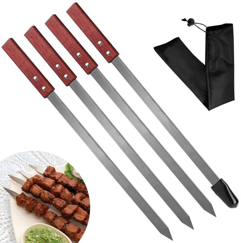 LALAGO 4 spiedini piatti in acciaio inox, 59,4 cm, spiedini extra lunghi, per carne e carne