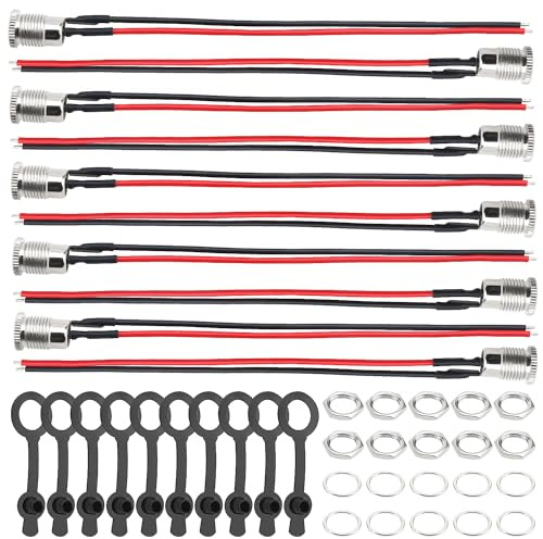 YIXISI 10 PCS 5.5 x 2.1mm DC Power Jack Socket Kit, DC-099 Socket, DC Female Panel Mount Connector with Wire, with Waterproof caps, for Audio Video Phone