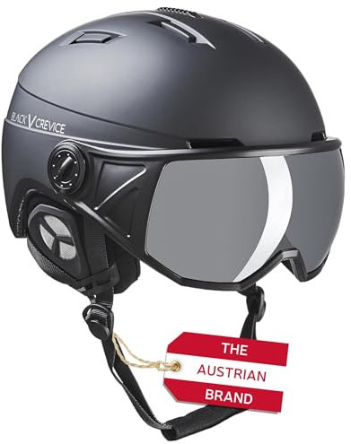 Black Crevice Skihelm St. Moritz mit Vollvisier, schwarz/Silber, M (54-57 cm)
