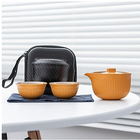 GVILTY Service À Thé Chinois Gaiwan avec Théière Et 2 Tasses pour Un Adulte, Petite Tasse À Thé Gongfu en Porcelaine Céramique pour Le Bureau À Domicile, Théière De Voyage Yellow