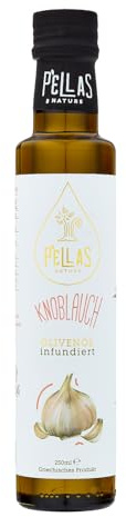 Pellas Nature Olivenöl Extra Vergine mit Knoblauch - 250ml | Knoblauchöl kaltgepresst, Testsieger aus Griechenland - Ideal für Tzatziki & Gewürzmischung - OK-Kosher, ohne Zusatzstoffe