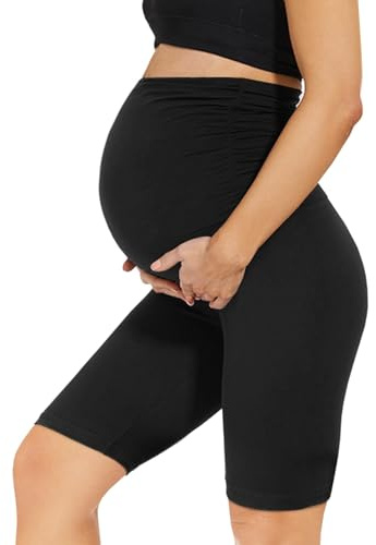 AMIYOYO Leggings da donna a vita alta, opachi, per il tempo libero, elastici per gravidanza, lunghi, Pantaloncini Ablack, L