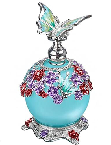 LXIOZFJE Botella de perfume, botella de atomizador Botellas de perfume vintage de 23 ml con tapón de mariposa Botella de perfume recargable Botellas decorativas (color: azul, tamaño: 4,7 x 8,4 cm)