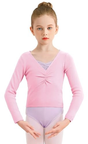 Eisnnu Kinder Mädchen Tanzpullover V-Ausschnitt Ballett Bolero Ballett Top Girl Strickpullover Langarm 3-11 Jahre (DE/NL/SE/PL, Numerisch, 120, Regular, Rosa)