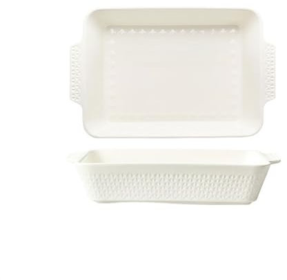 Pirofila Ciotola di cottura Formaggio Riso al forno Teglia for arrostire Ceramica for uso domestico Grande teglia for forno a microonde rettangolare a doppio orecchio Pirofila in Ceramica(Bianco)