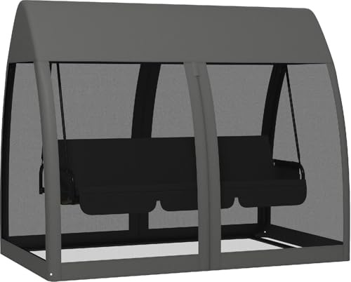 DecHome - Dondolo da Giardino 3 Posti Reclinabile a Letto con Copertura e Zanzariere in Acciaio/Poliestere Dimensioni 240x140x197 cm Colore Grigio