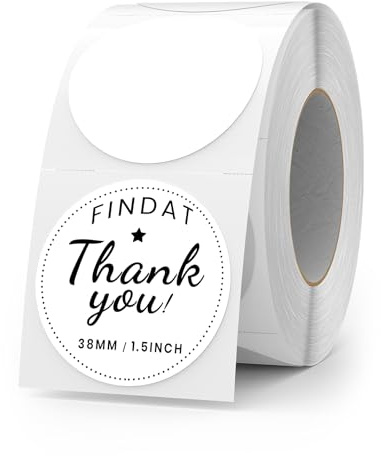 FINDAT Blanc Étiquette Thermique Ronde 38 mm Rouleau Vinyle Cercle Imprimante Gommette Autocollante pour Bureau Logo Design QR Expédition 500 Pièces