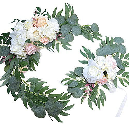 Xnferty 2 Stück Künstliche Pfingstrosen-Blumengirlande, Hochzeitsbogen-Blumen-Set, Weiße Pfingstrose, Eukalyptus-Blumengirlande, Hochzeitshintergründe für Zeremonie, Empfang, (2
