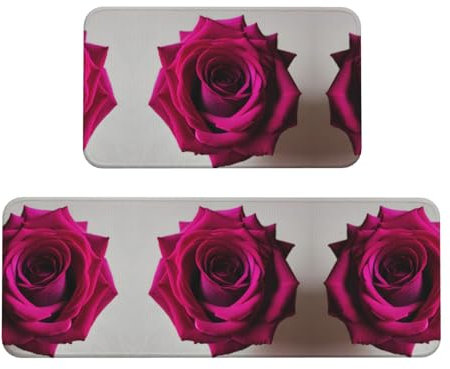 Black Blackgound Rose 1 Küchenmatten für Boden, Set mit 2 Anti-Ermüdungsmatten für Küche, Boden, rechteckige Teppiche