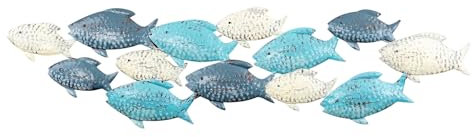 levandeo Wandskulptur Fische L74cm Wandbild Blau Grau Creme Maritim Wanddeko Metalldeko Fischschwarm Metall Deko Industrial Wandkunst Design