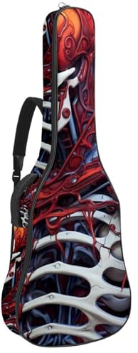 Red Horror Skelett 41 42 Zoll Akustikgitarrentasche mit verstellbarem Schultergurt Gitarrentasche mit Rückenaufhänger, geeignet für E-Gitarren, Bassgitarren, klassische Gitarren, Ukulele, Rotes
