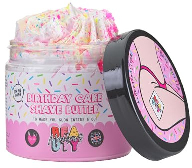 Mallows Beauty Birthday Cake Shave Butter – Luxuriously Rich, Nourishing Balm with Shea Butter & Grapeseed Oil to Soothe Razor Rash, Ingrown Hairs & Deliver Silky‑Smooth Skin