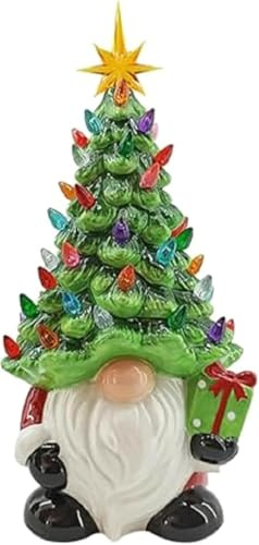 Generisch 6,3 Zoll Keramik Weihnachtsbaum Beleuchtet Weihnachtswichtel Leuchtender Keramik Zwerg Harz Weihnachtsbaum für Zuhause, Büro, Arbeitsplatte & Schreibtisch