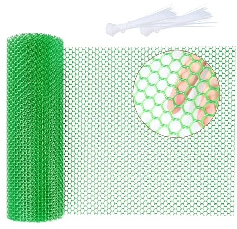 Unnosin Chicken Wire, Plastic Chicken Wire Mesh Roll Fencing Wire Mesh Netting for Poultry, Pet, Garden, Balcony, Yard, with Self-Locking Ties (Green, 40cm X 10m Holes: 8mm) | for Poultry, Pet, Garden, Balcony, Yard, with Self-Locking Ties