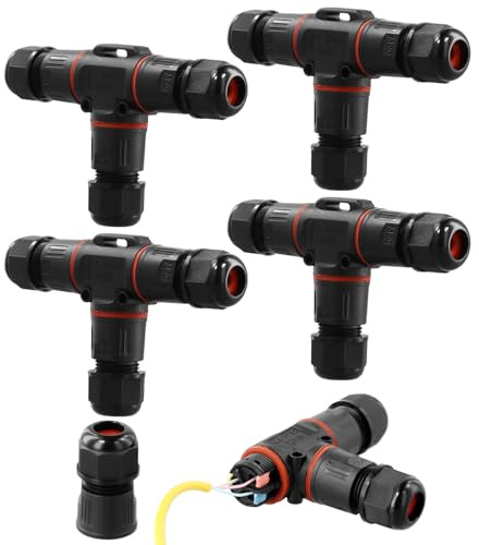 QWORK® 4 Pack IP68 Waterproof Junction Box, 3-Way Cable Connector, T-shape cable connector, Suitable for 3-12mm Cables