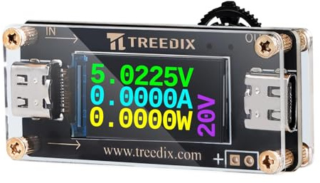 Treedix USB Tester USB Type C to C QC PD3.0 Trigger Module with LCD Screen | Type-C Female Interface 5V 9V 12V 15V 20V 5A Adjustable Voltage Current Power Supply, PD2.0/PD3.0,QC2.0/QC3.0,BC1.2