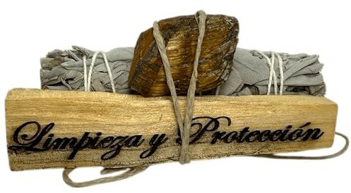 HOSTENATURA Atado Salvia Blanca, Palo Santo y Ojo de Tigre - Atado con Minerales - Kit Limpieza y Protección