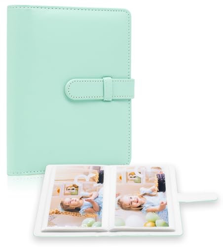 Fotoalbum 4x6 Fotos - 68 Taschen kleine Mini-Kapazität Premium Vegan Leder Cover, tragbare Brieftasche Fotoalbum für Jungen Mädchen Geburtstag Hochzeit (Minze)