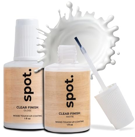 Clear Coat for Wood Stain Repairs, Brush-On Matt and Gloss Finish, Sealing and Sheen Matching, for Interior and Exterior Wood, 2 fl oz by spot.