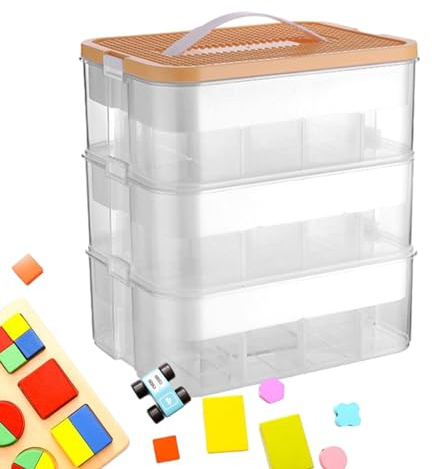 Building Organizer di stoccaggio in, contenitore in edili accatastabili con scomparti e manico | Contenitore di stoccaggio a prova di polvere comodo e pratico, organizzatore domestico