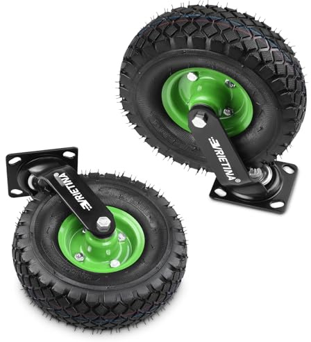 2 Stück Lenkrolle Set Ø 250 x 90 mm Rad | Ruhig Luftrad auf Stahlfelge Schwarz mit Stoßdämpfung, Bollerwagen & Transportwagen Kit