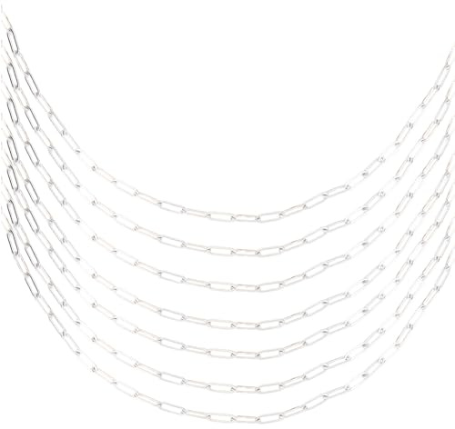 SUNNYCLUE 1 Box 10Pcs 16 Inch/41CM Stainless Steel Paperclip Chains Rectangle Silver Chain Bulk Metal Adjustable Necklace Link with 6.4CM Extender for Jewellery Making DIY Crafts Women Men Supplies