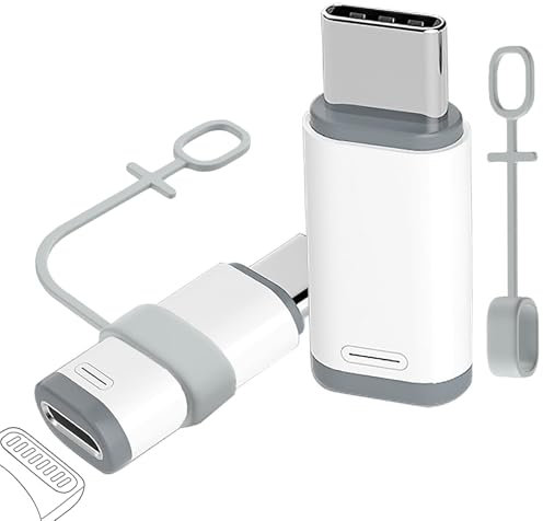2 Pcs Lightning to USB C Adapter Support Charging & Data Transfer,White Lightning Female to USB C Male Adapter with Anti-Lost Loop Compatible with iPhone 15/16 Pro/16 Pro Max,Samsung,Not for Audio/OTG