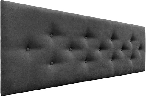 DHOME Kopfteil aus Kunstleder oder ACUALINE Stoff mit 3 versetzt angeordneten Knopfreihen Gepolstertes Luxus Kopfteil für Betten (Schwarzer Stoff, 160cm)