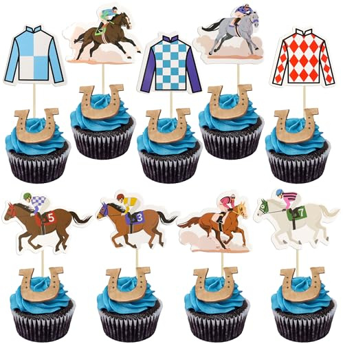 Gyufise 36Pcs Horse Cupcake Toppers Animal Decorations Clothing Jockey Horse Racing Derby Toothpicks Run for the Rose Cupcake Picks for Party Supplies