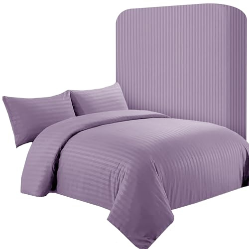 AR Ware Double Satin Stripe Duvet Cover Set – 4 Pcs Lavender Soft, Hotel-Style Bedding Set with 2 Pillowcases and 1 Fitted Sheet