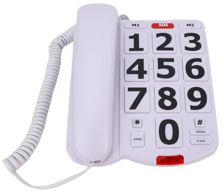 Pongnas Large Button Corded Landline Telephone, Easy Dialing SOS Emergency Call Adjustable Ringtone Volume Flashing Indicator Lights for Family and Friends