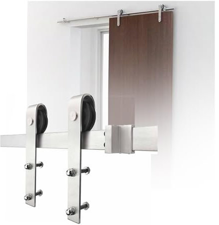 Sliding Barn Door Hardware Kit, Stainless Steel Slide Rail,for Garages Wardrobe Bathroom Gym Warehouse (Door Not Included)(90.5 Track (Single Door))