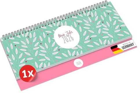 PRIMUS PRINT Tischkalender 2026 Quer Wochenkalender – 112 Seiten Terminkalender und Jahreskalender – 297x130mm – 75g Naturpapier, Drahtkammbindung, Feiertage und Schulferien - [Einzeln - Blätter]