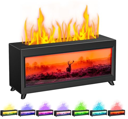 WingFly Aroma Diffuser LED Flammen, Duftöl Diffusor für Ätherische Öle mit 7-Farben-Licht Flammeneffekt Elch, Luftbefeuchter mit 3 Timer, für Zuhause Büro, Raumduft oder Yoga (Schwarz)