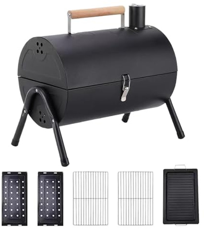 Grill à baril | fumoir barbecue portable, grill compact avec couvercle pour maison jardin et camping