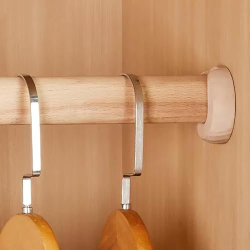 Bastone Armadio Appendiabiti Asta Ovale In Legno per Armadio con Supporti Terminali, Supporto per Appendiabiti per Riporre Cappotti E Vestiti, Tubo Organizer per Abiti/asta di Supporto per Grucce(Natu