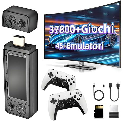 X9 Pro Console per giochi retrò, oltre 37800 giochi classici,oltre 45 emulatori,Game Stick 4K HD con doppio controller wireless 2.4G,Emuelec 4.3,console per giochi retrò Plug and Play (64G)