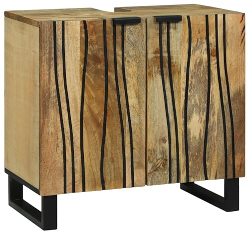 HETFTJN Mobile Bagno sotto Lavabo in Legno Massello di Mango 62x33x58 cm Beige con Design a Strisce Ondulate e Gambe in Metallo per Bagno Moderno con Ampio Spazio di Stoccaggio