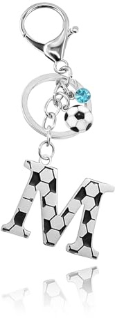 Fußball Schlüsselanhänger Buchstabe, Personalisierter Schlüsselanhänger mit Fußball & Kristall, Anfangsbuchstaben Anhänger für Jungen Mädchen Männer Frauen, Fußballfans Geschenk Schlüsselringe