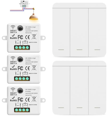 RF433 - Juego de interruptores de luz inalámbricos, interruptor de seguridad y controlador receptor 10 A, interruptor inalámbrico, interruptor de luz de pared, fácil instalación para lámparas de hasta