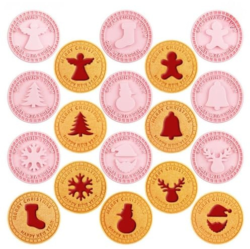 Juego de cortadores de galletas navideñas de 9 piezas 3D imprimibles sellos de galletas navideñas - hombre de jengibre, árbol de Navidad, muñeco de nieve, Papá Noel, Campanas, Copo de Nieve, Ángel
