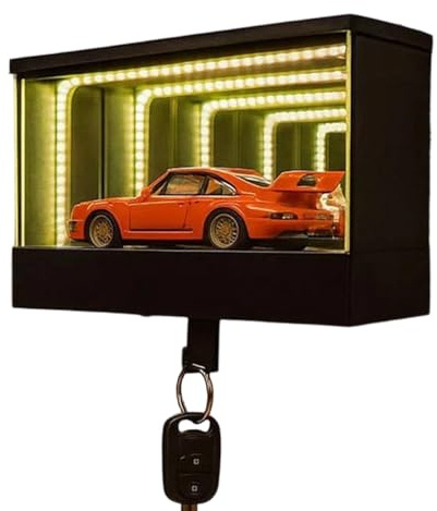 Liqzirtu Estante para llaves montado en la pared, colgador de espejo LED, organizador de entrada de garaje, espejo infinito, panel de llaves infinito para entrada, puerta de entrada, entrada al aire