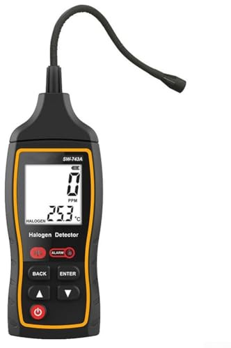 SW-743A Halogen Gas Detector for Automotive Air Conditioning Leak Detection, 0-1000 PPM Range with LCD Display, Sound/LED/Vibration Alarm, 1 PPM